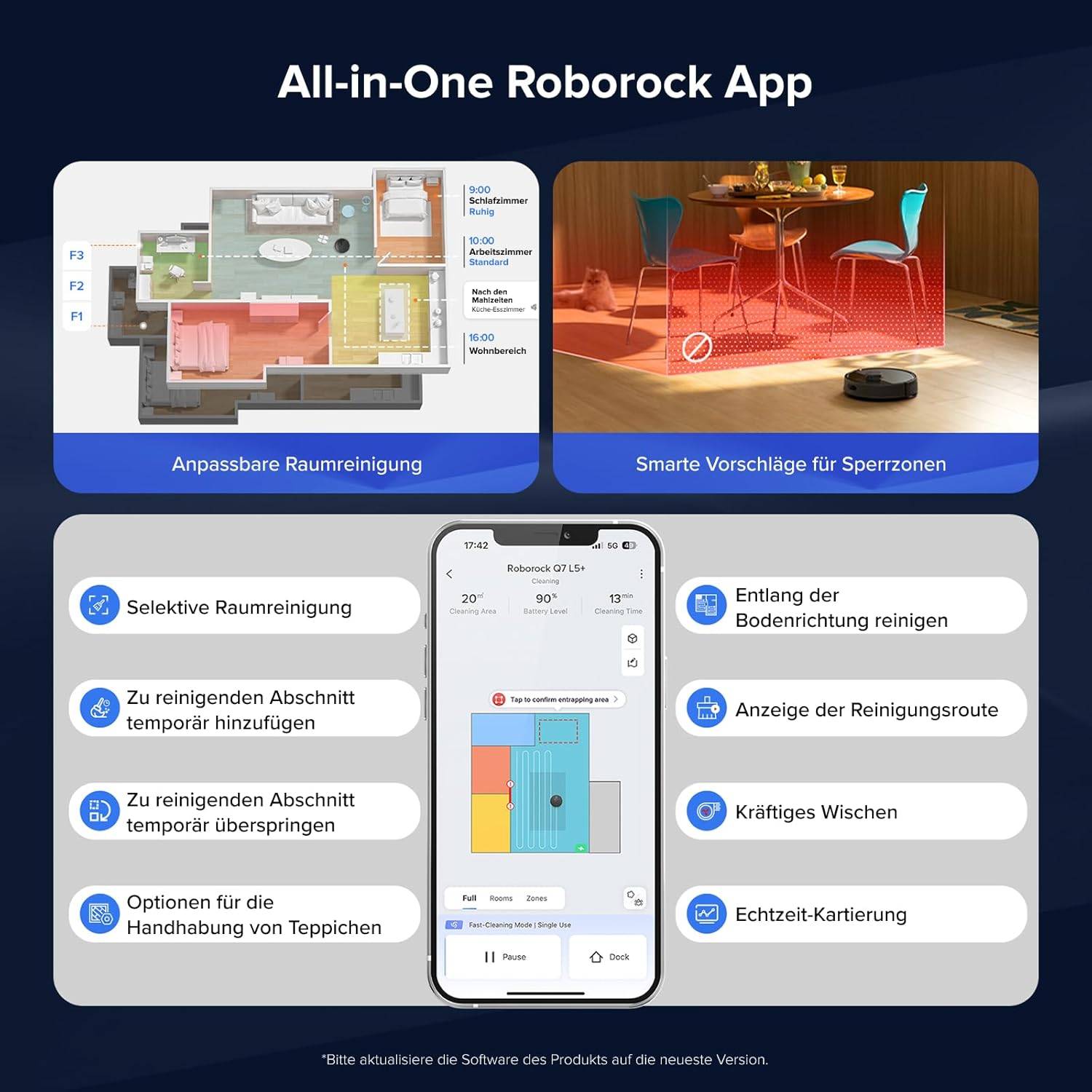 roborock Q7 L5+ Set Saugroboter mit Wischfunktion Absaugstation, verbessert von Q5 Pro+, Dual Anti-Tangle System, 8000Pa Saugkraft, LiDAR-Navigation, Staubsauger Roboter für Teppiche&Tierhaar, Schwarz – Bild 8