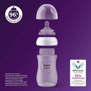Philips Avent Natural Response Babyflasche mit 260 ml mit Saugern für mittleren Nahrungsfluss (Durchflussrate 3), 3er-Pack, SCY903/03