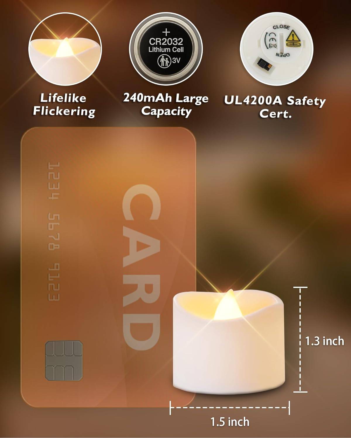 Homemory 12 led teelichter mit Timer, elektrische flackernde batteriebetriebene Kerzen, 6 Stunden an und 18 Stunden aus, 3.2x3.6 cm, Plastik – Bild 3