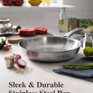 Edelstahl-Sautépfanne mit Deckel, 6 QART 30,5 cm Bratpfanne, spülmaschinen- und ofenfest, funktioniert auf allen Herdarten