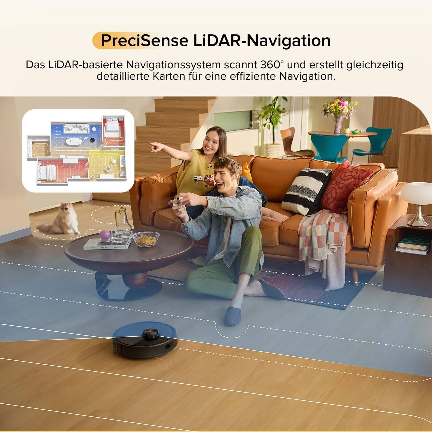 roborock Q7 M5-Set Saugroboter mit Wischfunktion, 10.000Pa Saugkraft, Dual Anti-Tangle-System, 150Min Laufzeit, LiDAR Navigation, Staubsauger Roboter für Teppich, Tierhaare, APP Steuerung (Schwarz) – Bild 6