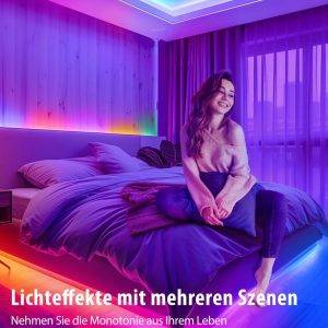 LED Strip 10m, RGB-IC LED Streifen mit App, Segmentcontrol, Farbwechsel, Musik Sync, LED Lichterkette für Party, Zuhause, Schlafzimmer, Gaming, Küche Deko [Energieklasse A]