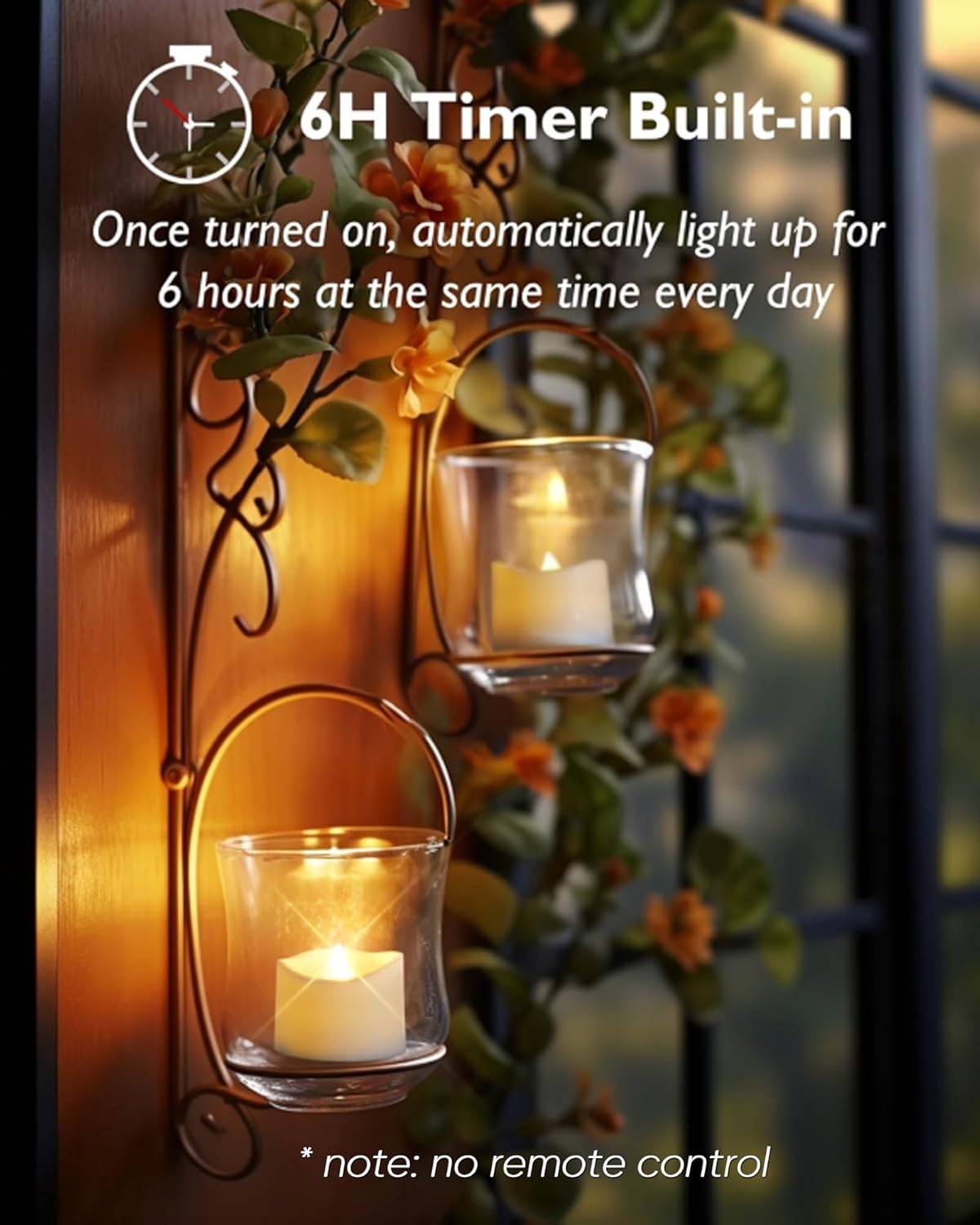 Homemory 12 led teelichter mit Timer, elektrische flackernde batteriebetriebene Kerzen, 6 Stunden an und 18 Stunden aus, 3.2x3.6 cm, Plastik – Bild 2