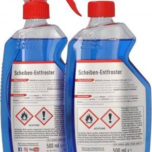 NIGRIN Scheiben-Entfroster Sprühflasche 1x500ml + 1x500ml Nachfüllflasche, Scheiben-Enteiser-Spray, Pumpzerstäuber, wirksam bis -55° C, verhindert Wiedervereisung