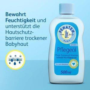 Penaten Pflegeöl 500ml, sanftes Baby Massageöl und Babyöl zur Pflege, Reinigung und Massage, ohne Parabene und Farbstoffe, für Neugeborene