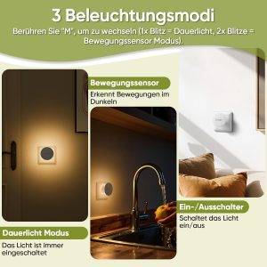 2 Stück Nachtlicht Steckdosen, Nachtlichter mit Bewegungsmelder und Dämmerungssensor, Hinterleuchtete, Helligkeit Dimmbare, 3 Modi, 2700K Warmweiß, 30LM für Flur, Treppe, Schlafzimmer, Kinderzimmer [Energieklasse D]