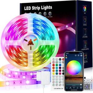 LED Strip 10m, LED Streifen Bluetooth RGB LED Band 10m Selbstklebend mit Fernbedienung und APP, LED Lichterkette LED Beleuchtung für Zimmer Party [Energieklasse A]