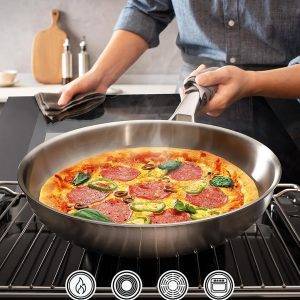 Edelstahl-Sautépfanne mit Deckel, 6 QART 30,5 cm Bratpfanne, spülmaschinen- und ofenfest, funktioniert auf allen Herdarten