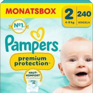 Pampers Premium Protection Größe 2, 240 Windeln, 4kg-8kg, Doppelter Schutz für die Haut und vor Auslaufen