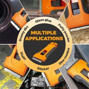 Glasschaber Herdkratzer mit 15 Ersatzklingen im Griff, Küchenschaber Scraper für Kochfeld Backofen Induktionskochfeld Glaskeramik, Super in der Hand Haarbürste.