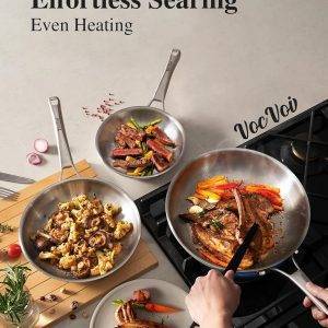 Edelstahl-Kochgeschirr-Set, Tir-Ply Töpfe und Pfannen, 10-teilig, Edelstahl, Induktionskochgeschirr-Set, PFOA-frei, Bratpfannen, Töpfe, Sautepfanne und Suppentopf, kompatibel mit allen Herdarten