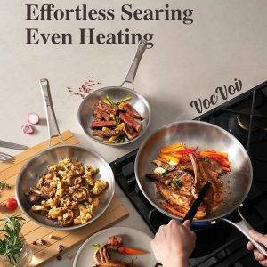 Edelstahl-Sautépfanne mit Deckel, 6 QART 30,5 cm Bratpfanne, spülmaschinen- und ofenfest, funktioniert auf allen Herdarten