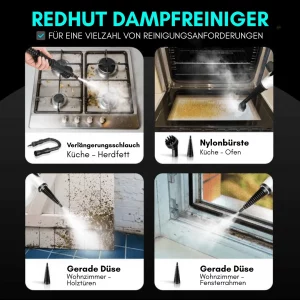 RedHut – Tragbarer Dampfreiniger mit 12 Zubehörteilen für Küche, Bad & Haushalt