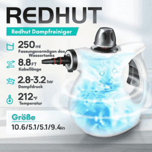 RedHut – Tragbarer Dampfreiniger mit 12 Zubehörteilen für Küche, Bad & Haushalt