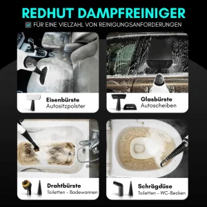 RedHut – Tragbarer Dampfreiniger mit 12 Zubehörteilen für Küche, Bad & Haushalt