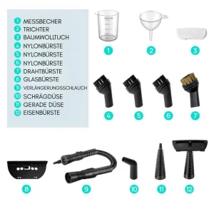 RedHut – Tragbarer Dampfreiniger mit 12 Zubehörteilen für Küche, Bad & Haushalt