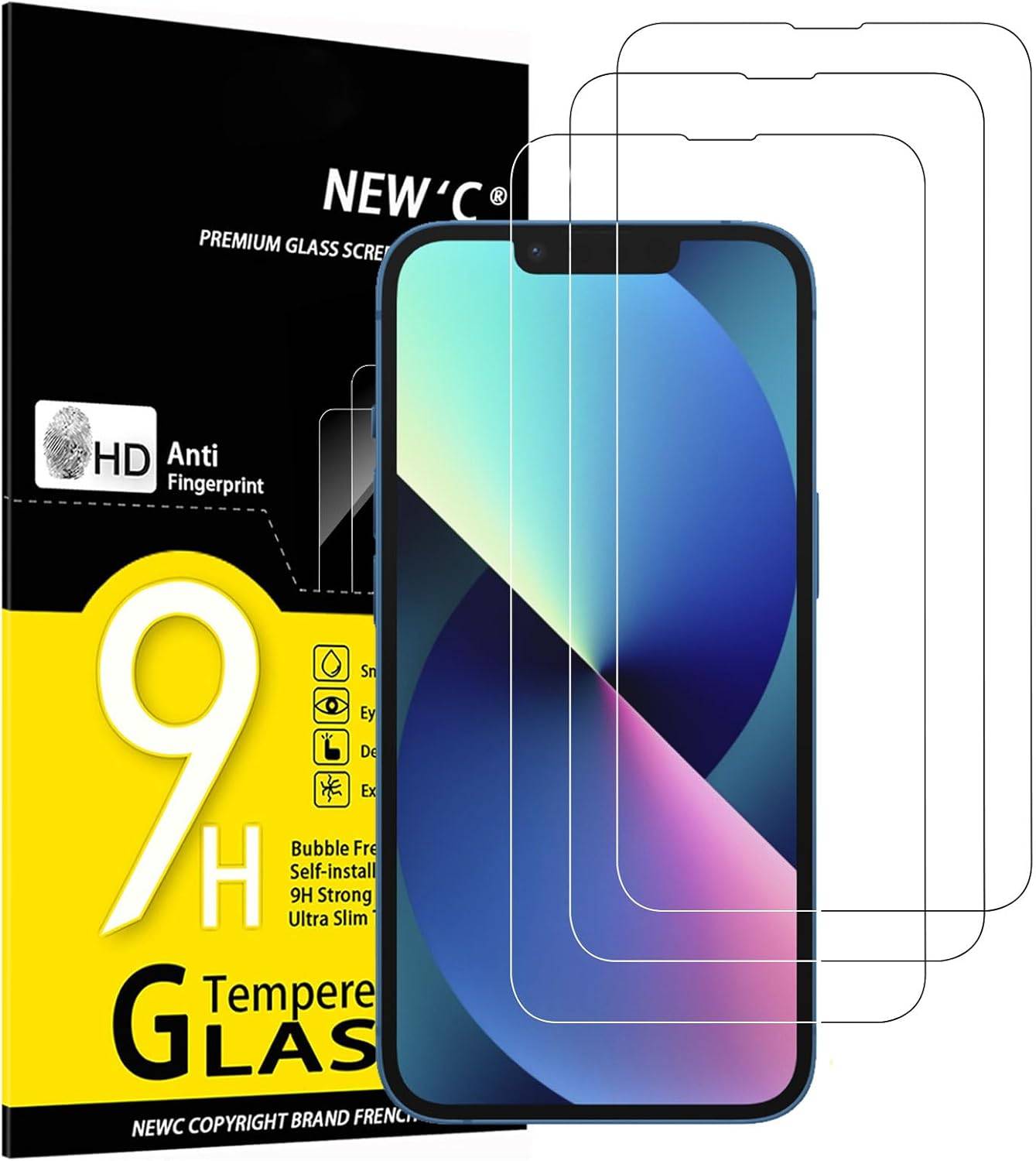 NEW'C 3 Stück für iPhone 14,iPhone 13,iPhone 13 Pro für Panzerglas (6,1 Zoll), Frei von Kratzern, 9H Härte, HD Displayschutzfolie, 0.33mm Ultra-klar, Ultrabeständig