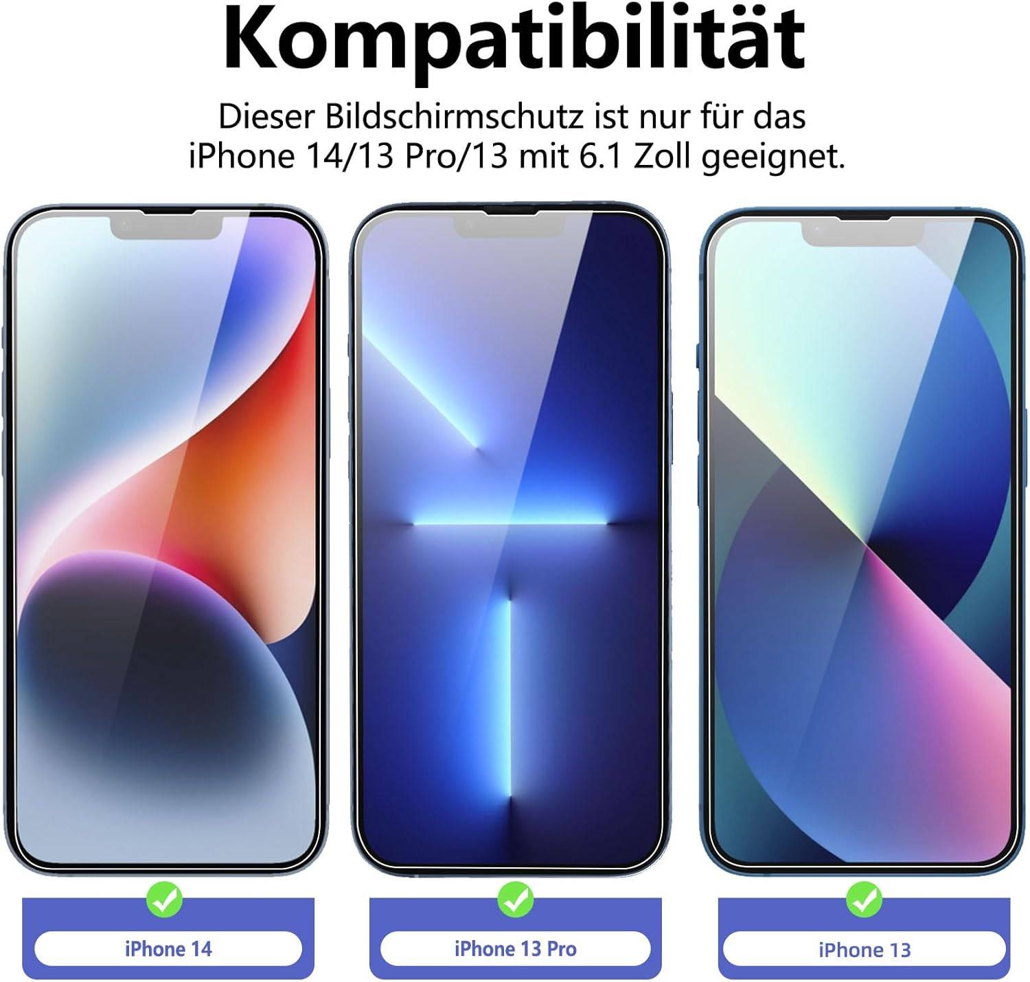NEW'C 3 Stück für iPhone 14,iPhone 13,iPhone 13 Pro für Panzerglas (6,1 Zoll), Frei von Kratzern, 9H Härte, HD Displayschutzfolie, 0.33mm Ultra-klar, Ultrabeständig – Bild 2