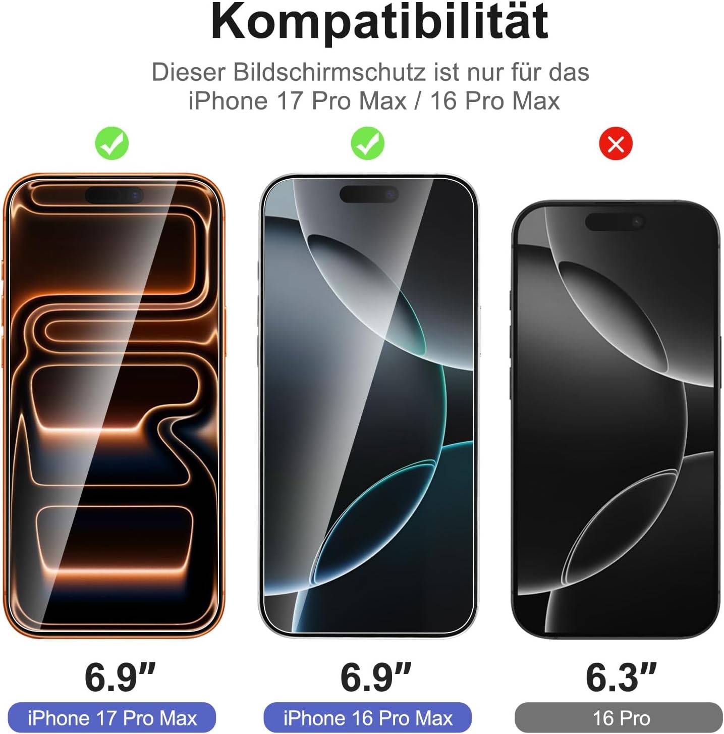 NEW'C 3 Stück für iPhone 17 Pro Max, iPhone 16 Pro Max für Panzerglas (6,9″), Frei von Kratzern, 9H Härte, HD Displayschutzfolie, Ultra-klar, Ultrabeständig -Einfaches Installationswerkzeug enthalten – Bild 2