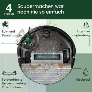 iRobot Roomba 105 Combo + AutoEmpty Dock - Automatische Entleerung für bis zu 75 Tage - Saugen + Wischen - Clearview LiDAR- 7000Pa - 120 mins - SmartScrub - Umfährt Hinderniss - App - Schwarz