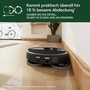 iRobot Roomba Plus 505 Combo Robot + AutoWash Dock Saugroboter mit Wischfunktion - Multifunktinales Dock - Clearview Pro LiDAR - 7000Pa - DualClean Wischpads mit PerfectEdge - SmartScrub - Schwarz