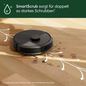 iRobot Roomba 105 Combo + AutoEmpty Dock - Automatische Entleerung für bis zu 75 Tage - Saugen + Wischen - Clearview LiDAR- 7000Pa - 120 mins - SmartScrub - Umfährt Hinderniss - App - Schwarz