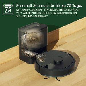 iRobot Roomba 105 Combo + AutoEmpty Dock - Automatische Entleerung für bis zu 75 Tage - Saugen + Wischen - Clearview LiDAR- 7000Pa - 120 mins - SmartScrub - Umfährt Hinderniss - App - Schwarz