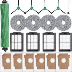 20 Stück Zubehör für iRobot Roomba Plus 405/505 Combo Saugroboter Ersatzteile, 6 Staubbeutel 4 Seitenbürste 4 HEPA Filter 4 wischtücher 1 Hauptbürste 1 Reinigungsbürste