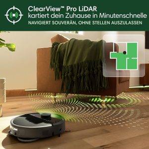 iRobot Roomba Plus 505 Combo Robot + AutoWash Dock Saugroboter mit Wischfunktion - Multifunktinales Dock - Clearview Pro LiDAR - 7000Pa - DualClean Wischpads mit PerfectEdge - SmartScrub - Schwarz