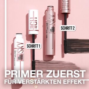 Maybelline New York Lash Sensational Sky High Mascara, Very Black, 7,2 ml und Maybelline New York Sky High Primer Lash Sensational, Schwarz, 7,7 ml