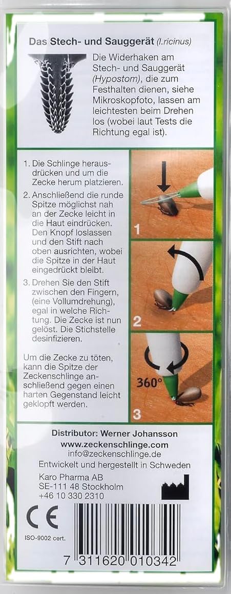 Zeckenschlinge, das Original aus Schweden, statt Zeckenkarte, Pinzette, Haken, Zeckenmittel - Zeckenentferner für Mensch, Haustiere wie Hund, Katze, Hasen und mehr – Bild 2