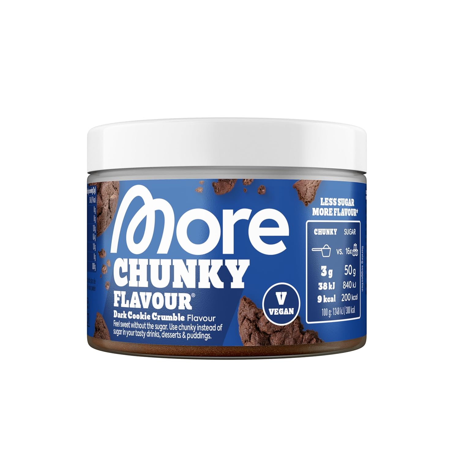 MORE Chunky Flavour 170 g, vegan, Geschmackspulver zum Süßen, ohne viel Zucker und Kalorien, mit Inulin und Laktase - Dark Cookie Crumble
