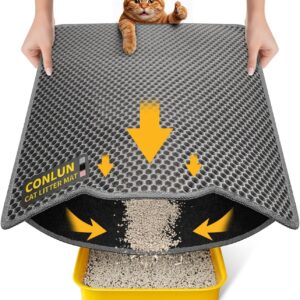Katzenklo Matte, 58x42cm Waben Doppelschicht Katzenstreu Matte, Urin- & Wasserdichte Katzenmatte Katzenklo, Leicht zu reinigen, Rutschfeste Katzenmatte für den Boden, Grau