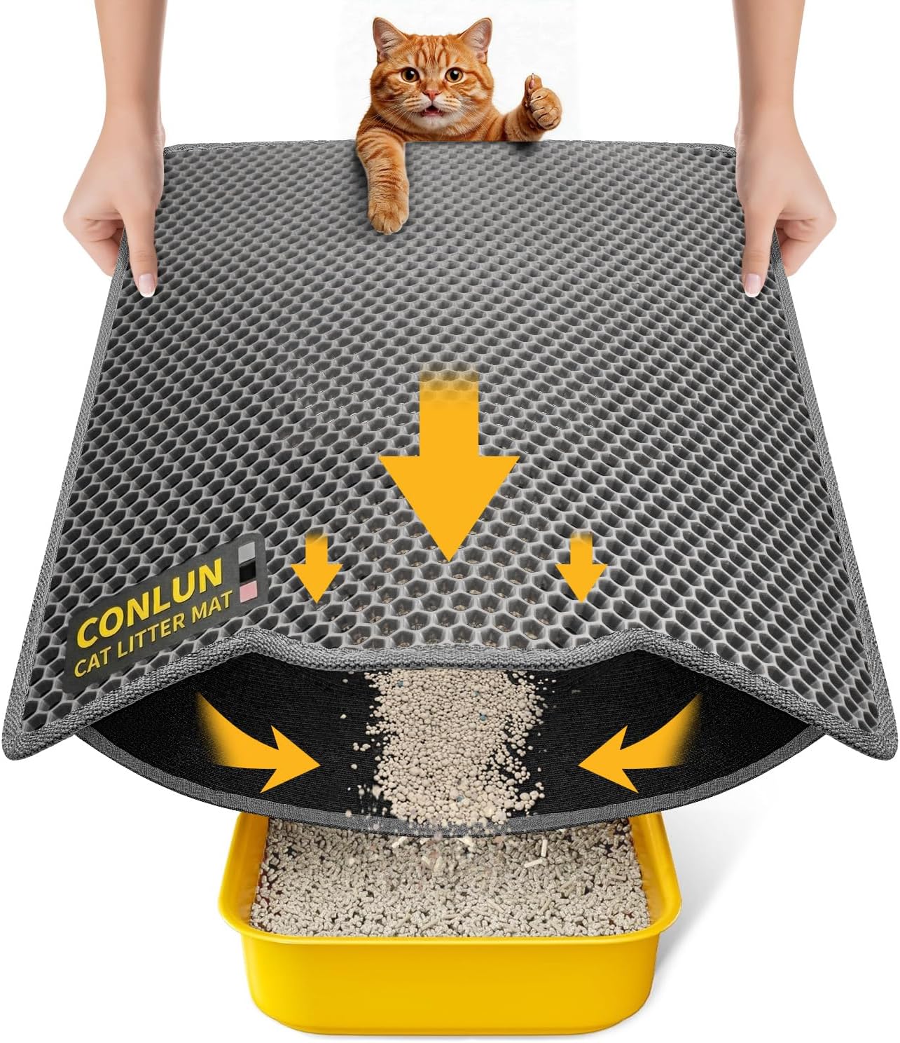 Katzenklo Matte, 58x42cm Waben Doppelschicht Katzenstreu Matte, Urin- & Wasserdichte Katzenmatte Katzenklo, Leicht zu reinigen, Rutschfeste Katzenmatte für den Boden, Grau